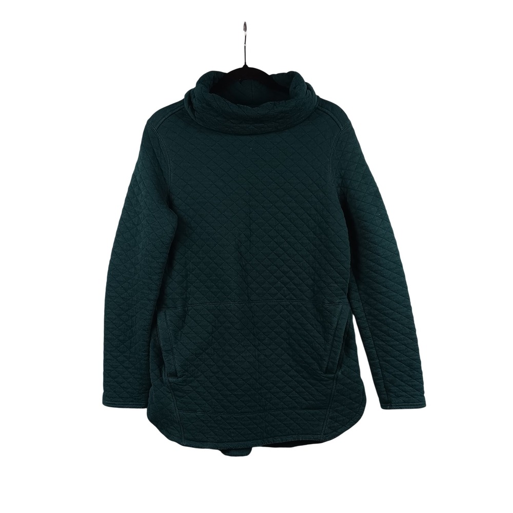 Duluth Trading Quilted Cowl Neck Sweatshirt Women Small Green Long Sleeve Pocket